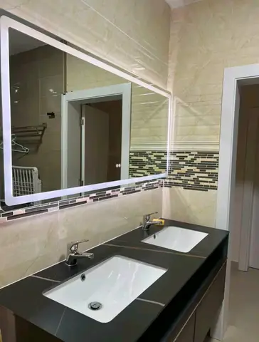 Beige bathroom with black thermostatic shower — 9